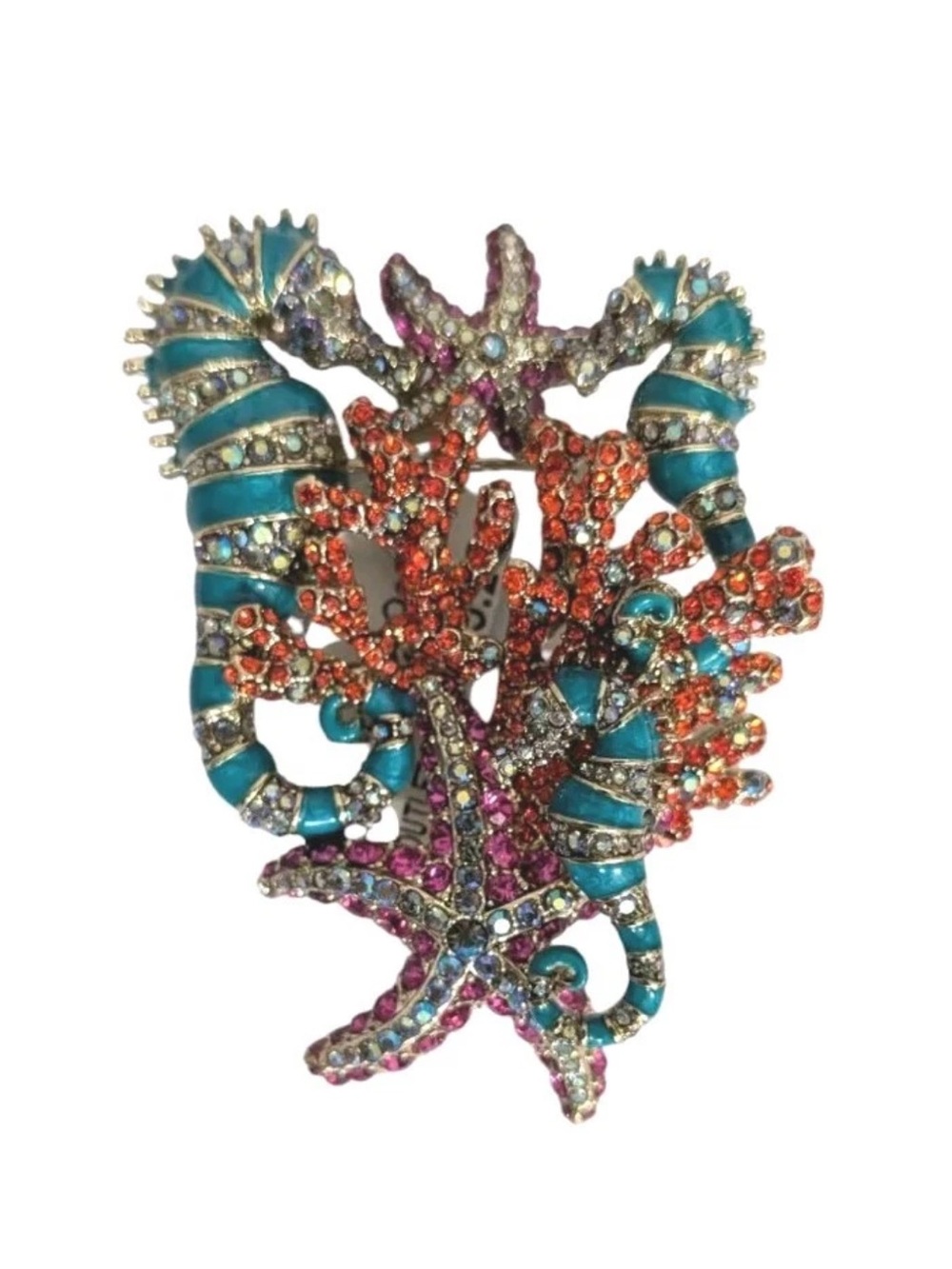 Heidi Daus "Sea-sonal" Sea Horse Crystal and Enamel Brooch